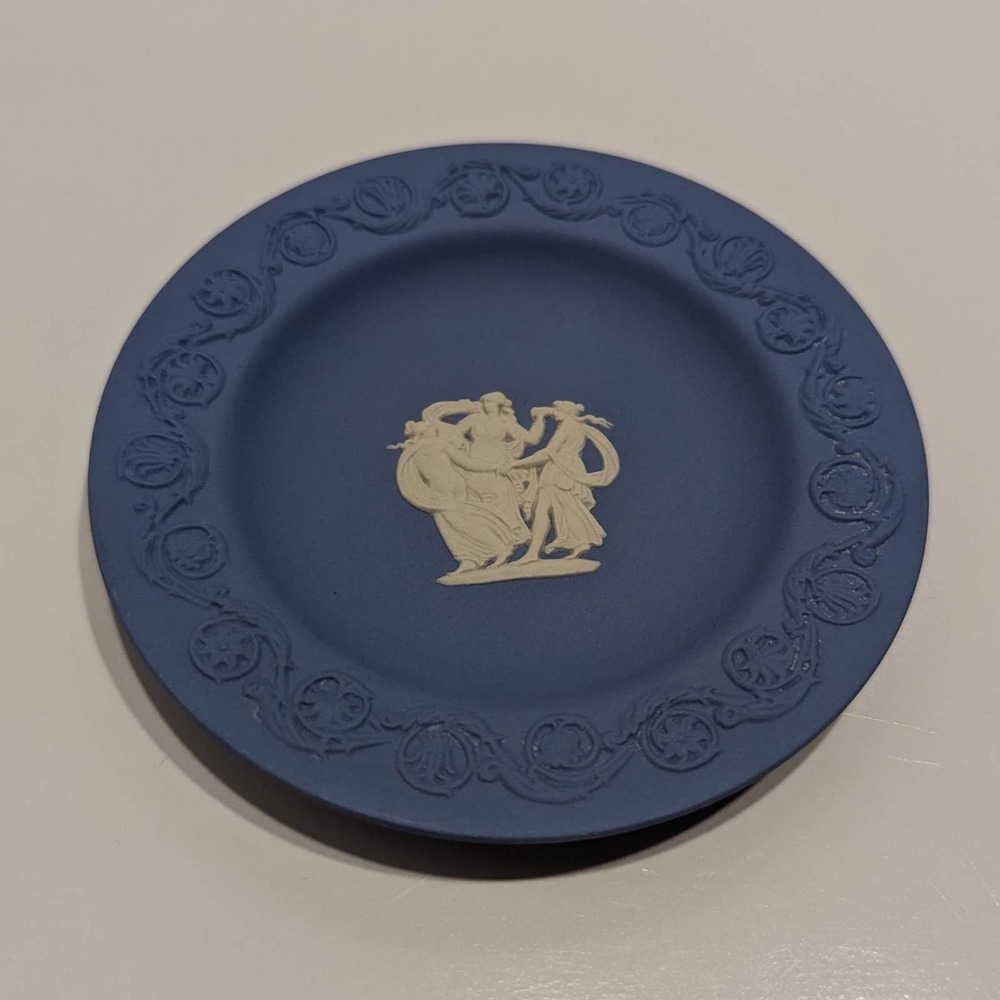 Wedgwood Jasperware Pale Blue Round Plate, 3 Dancing Goddesses – Made in England